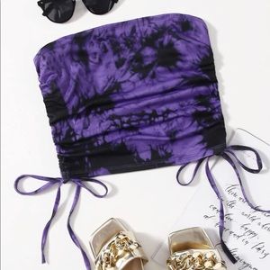Purple Drawstring Knot Ruched Tie Dye Tube Top